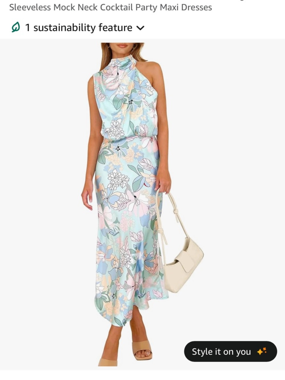 Sleeveless Mock Neck Floral Maxi Dress in Pastel Blue